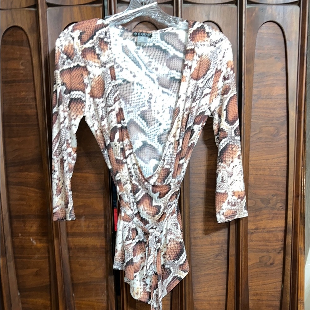 Snakeskin Print Wrap Top